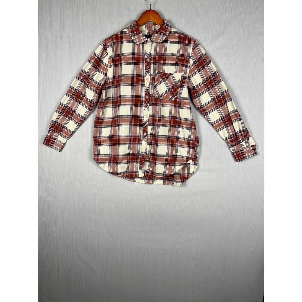 GAP Flannel Womens M Red‎ White Plaid Shirt Long Sleeve Casual Cabincore - Picture 2 of 9